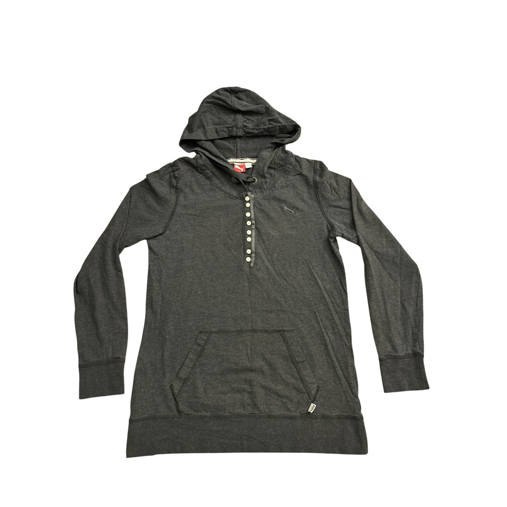 Puma Henley Hoodie Women L Dark Grey Sportlifestyle Long Sleeve Button Excellent